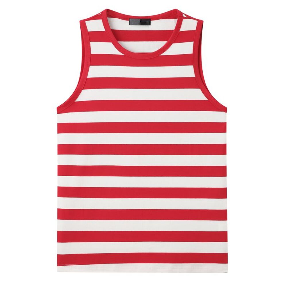 Stripes Tank Top Sleeveless T-Shirt Crew Neck Summer Striped Vest Red White